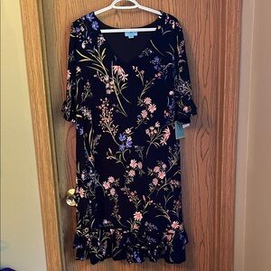 CeCe Black Floral Midi Dress